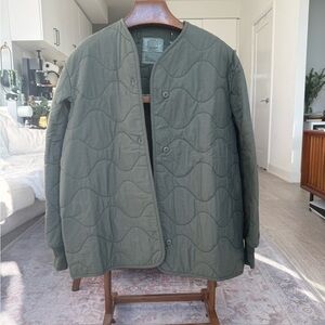 Olive Green Quilted Unisex Military Jacket / Liner